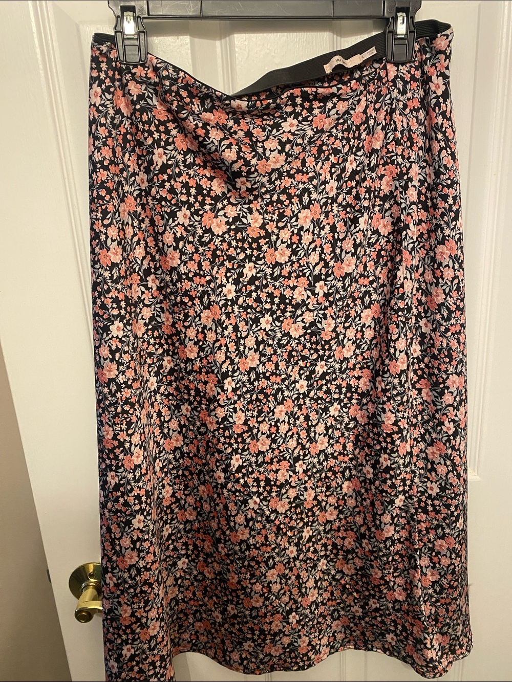 Floral Midi Skirt in Black with Pink Bloom